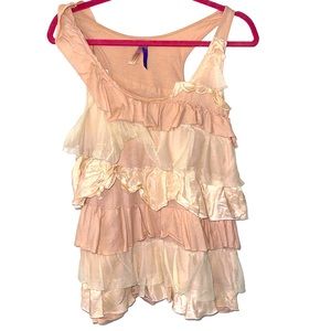 Anthropologie Tutu Tank Pink Ruffled Sleeveless Top Blouse By‎ Ric Rac Size L